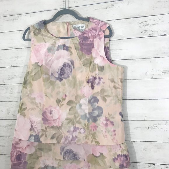 Worth Pink Floral Tiered Skirt Sleeveless Dress 16 - Picture 2 of 5